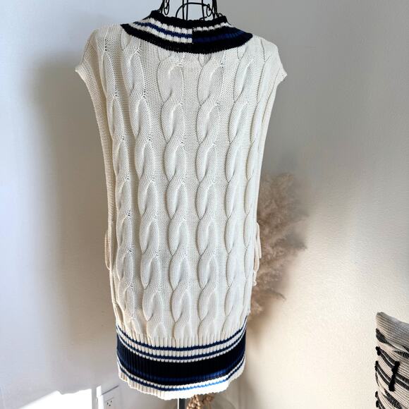 Free People Coastal Prep Cotton Poncho Vest - navy blue/ivory- One Size NWOT - Picture 6 of 10